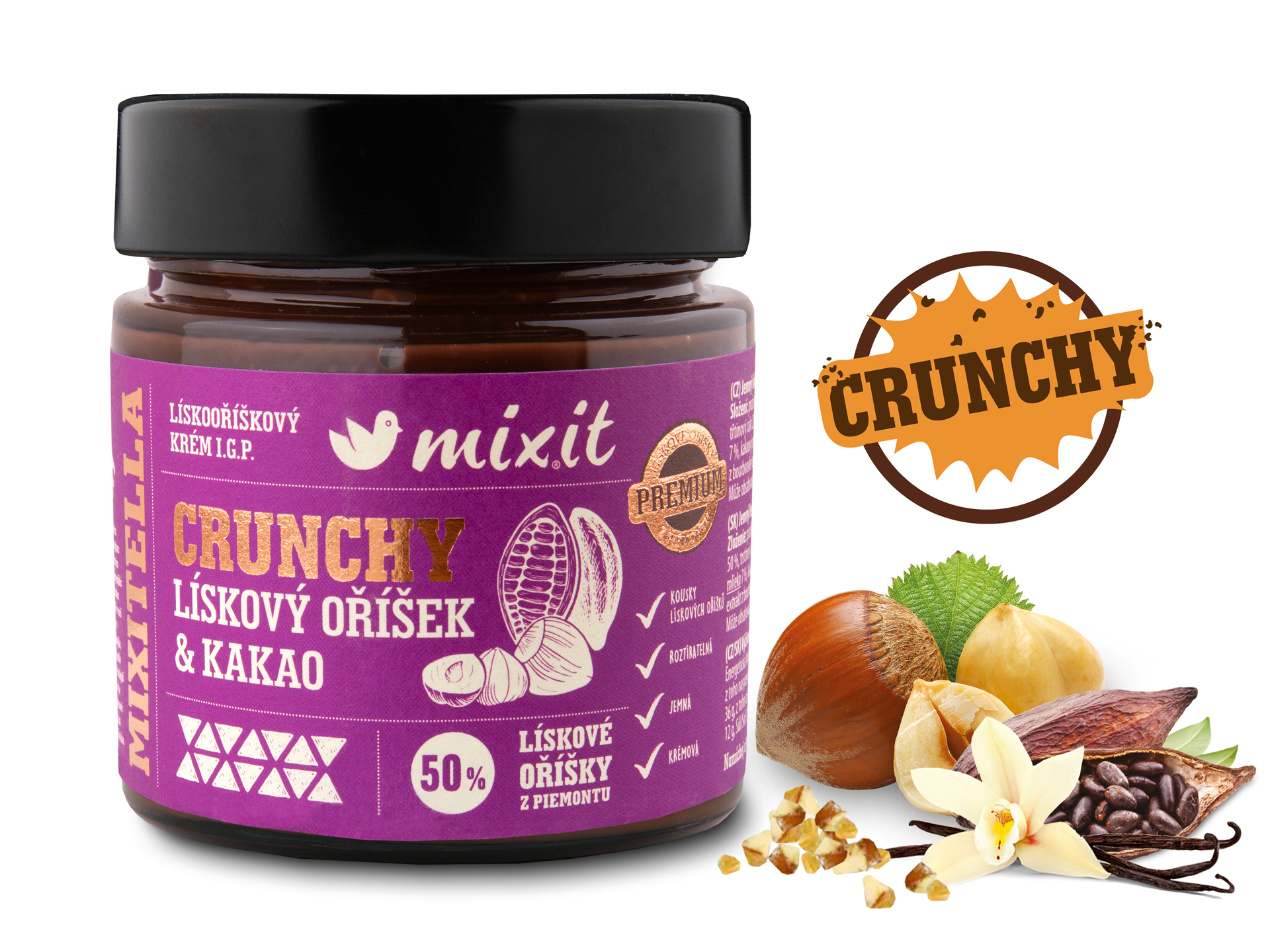 Mixit Mixitella Crunchy Premium Lískové oříšky z Piemontu a kakao 200 g