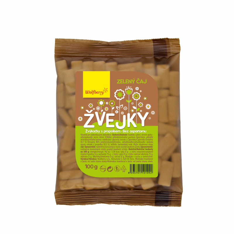 Žvejky s propolisem zelený čaj 100 g Wolfberry