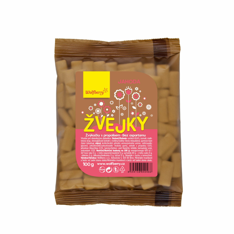 Žvejky s propolisem jahoda 100 g Wolfberry