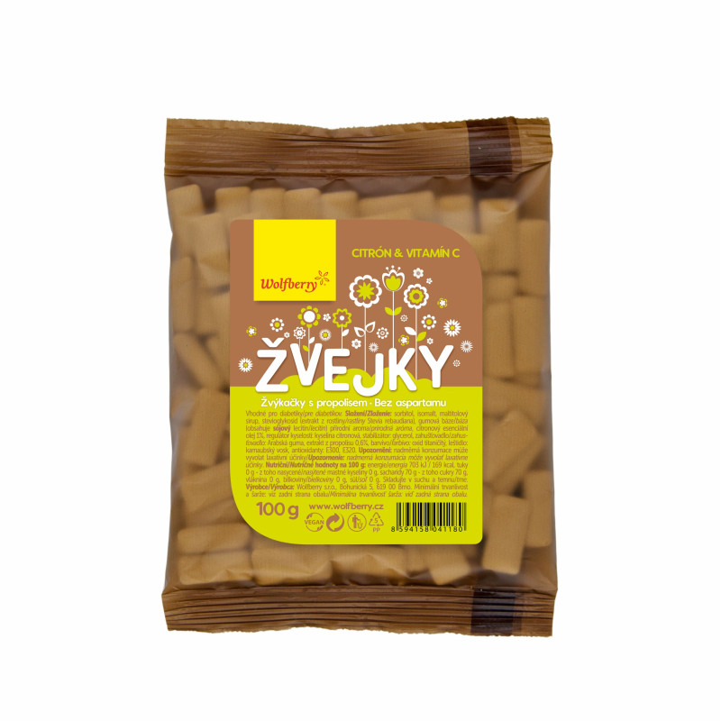 Žvejky s propolisem citrón + vitamín C 100 g Wolfberry