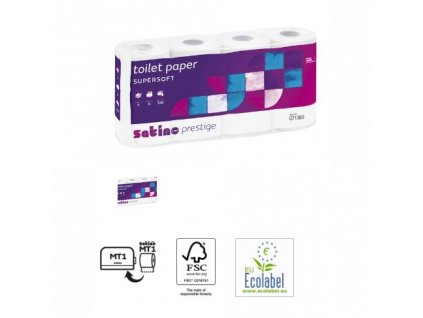 Toaletní papír SATINO, 3 vrstvy, celulóza 18m (8ks/bal, 64ks/pack)