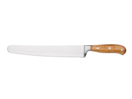Nôž na chlieb a pre potraviny s tvrdou kôrou, kovaný, olivová strenka, vlnkové ostroie dĺžky 25 cm, GIESSER - BestCut