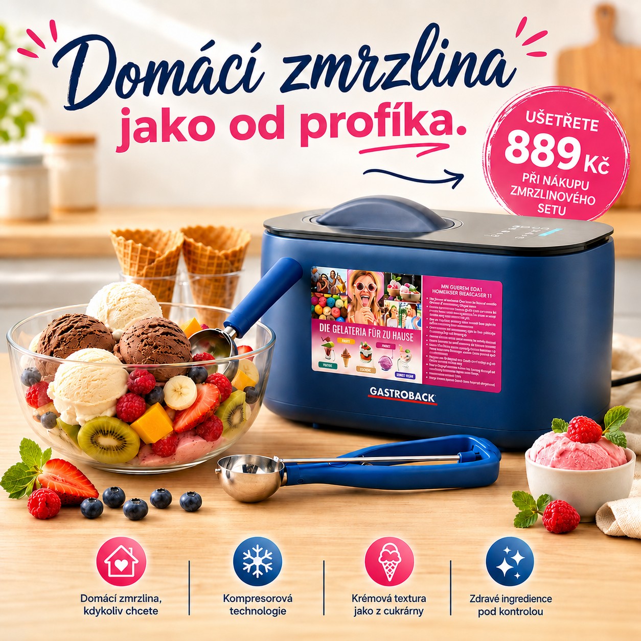 Balíček výrobníku zmrzliny a profesionálních zmrzlinových kleští
