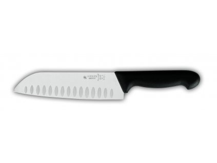 Nůž japonského typu SANTOKU s výbrusy v čepeli, černý, délka ostří 18 cm, GIESSER