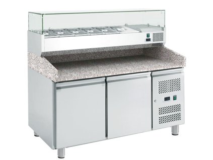 Dvojdverový  pizza-stôl vitrínou 7 x GN1/4