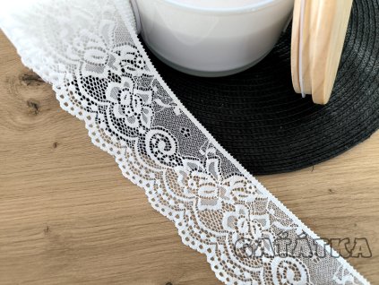 Elastická krajka 6,8cm - bílá