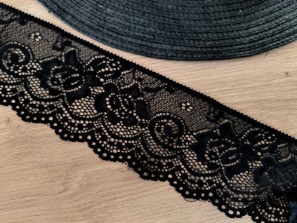 Elastická krajka 6,8cm - černá