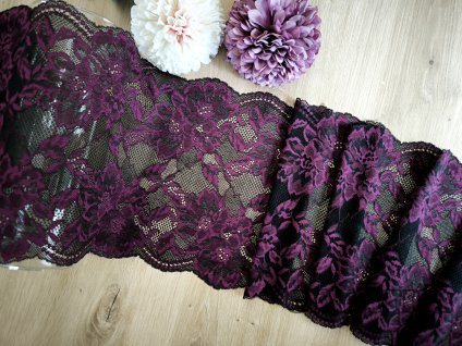 Elastická krajka v šíři 23cm - černo/plumred