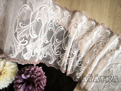 Elastická krajka v šíři 23cm - béžovo/tělová s okrajem