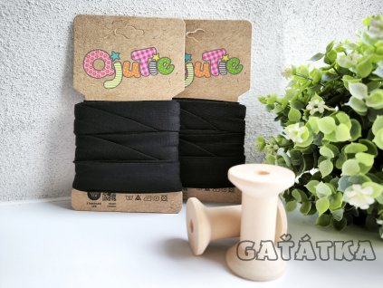 Bavlněný šikmý proužek 96% bavlny a 4% elastanu - ČERNÁ