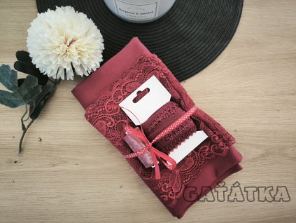 Sada na ušití dámského prádla s krajkou - vínová