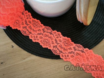 Elastická krajka 5,5cm - neon oranžová