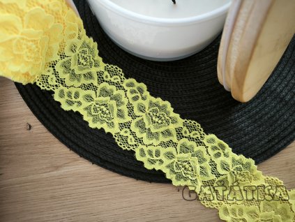 Elastická krajka 5,5cm - neon žlutá