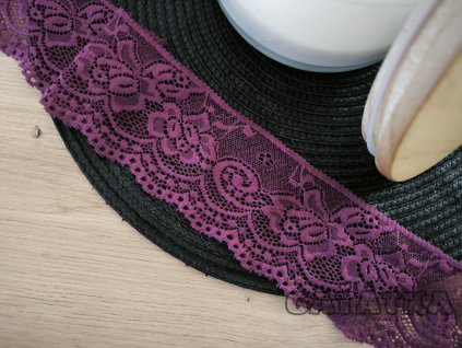 Elastická krajka 6,8cm - plum red