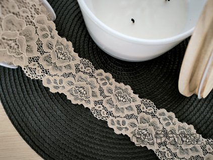 Elastická krajka 6,8cm - tmavá béžová