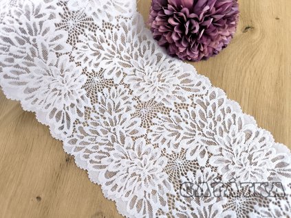 Elastická krajka v šíři 18cm - bílá