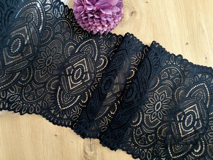 Elastická krajka v šíři 23cm - černá