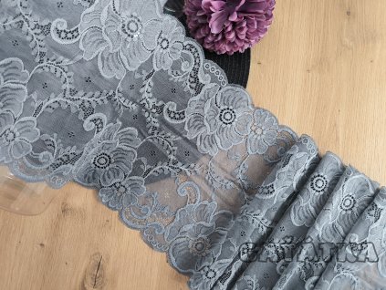 Elastická krajka v šíři 22cm - šedá