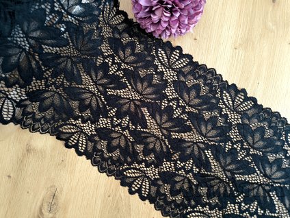 Elastická krajka v šíři 22,2cm - černá