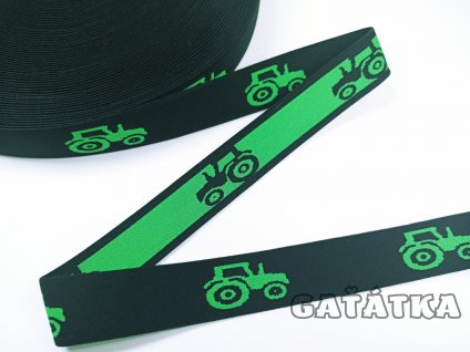 Pruženka/ guma do boxerek 30mm - TRAKTORY - zelený vzor