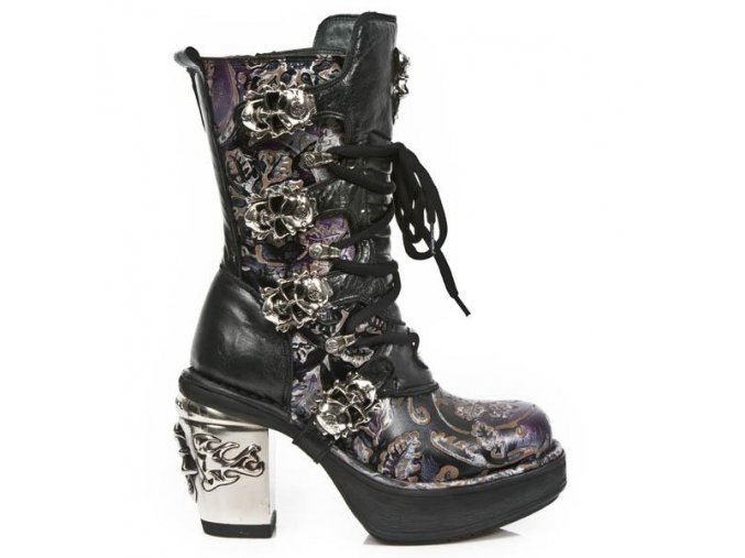 BOTY NEW ROCK M.8366-C6 VINTAGE FLOWER LILA, ROCK NEGRO, PLATF. NRK SKULL