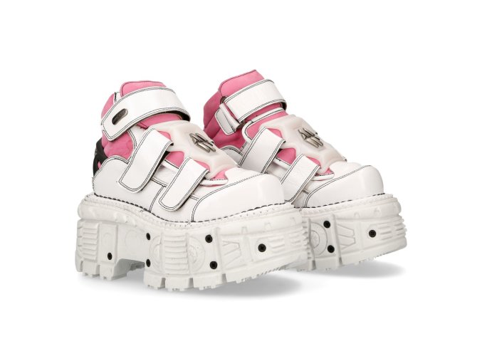 SLEVA - BOTY NEW ROCK M-TANK008-C6 CHAROL ARRUGADO BLANCO, NOBUCK ROSA, TANK BLANCO TORNILLOS