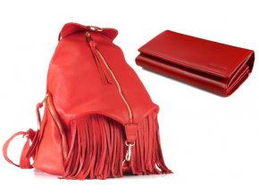Kožený batoh VOOC EP17 RED+peněženka