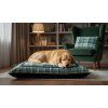 alt="Dog on the Classy plaid  pillow bed – maximum comfort for large breeds,