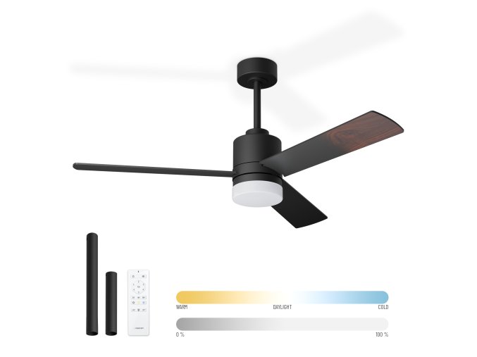 Noaton 14132BBDL Canis, černá a tmavě hnědá, stropní svítidlo s vestavěným ventilátorem - hlavní