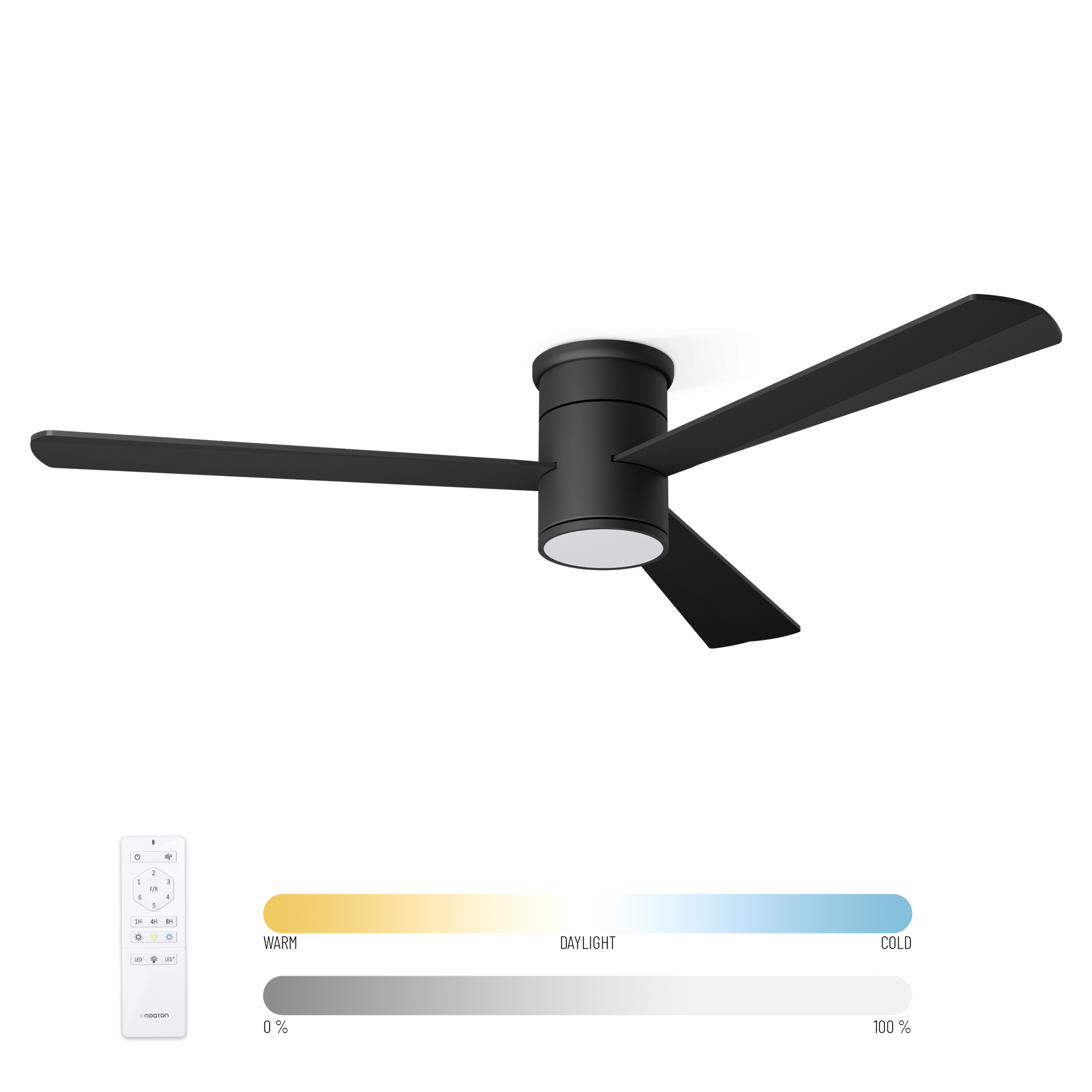 Levně Noaton 15132BB Zoya, černá, stropní ventilátor se světlem