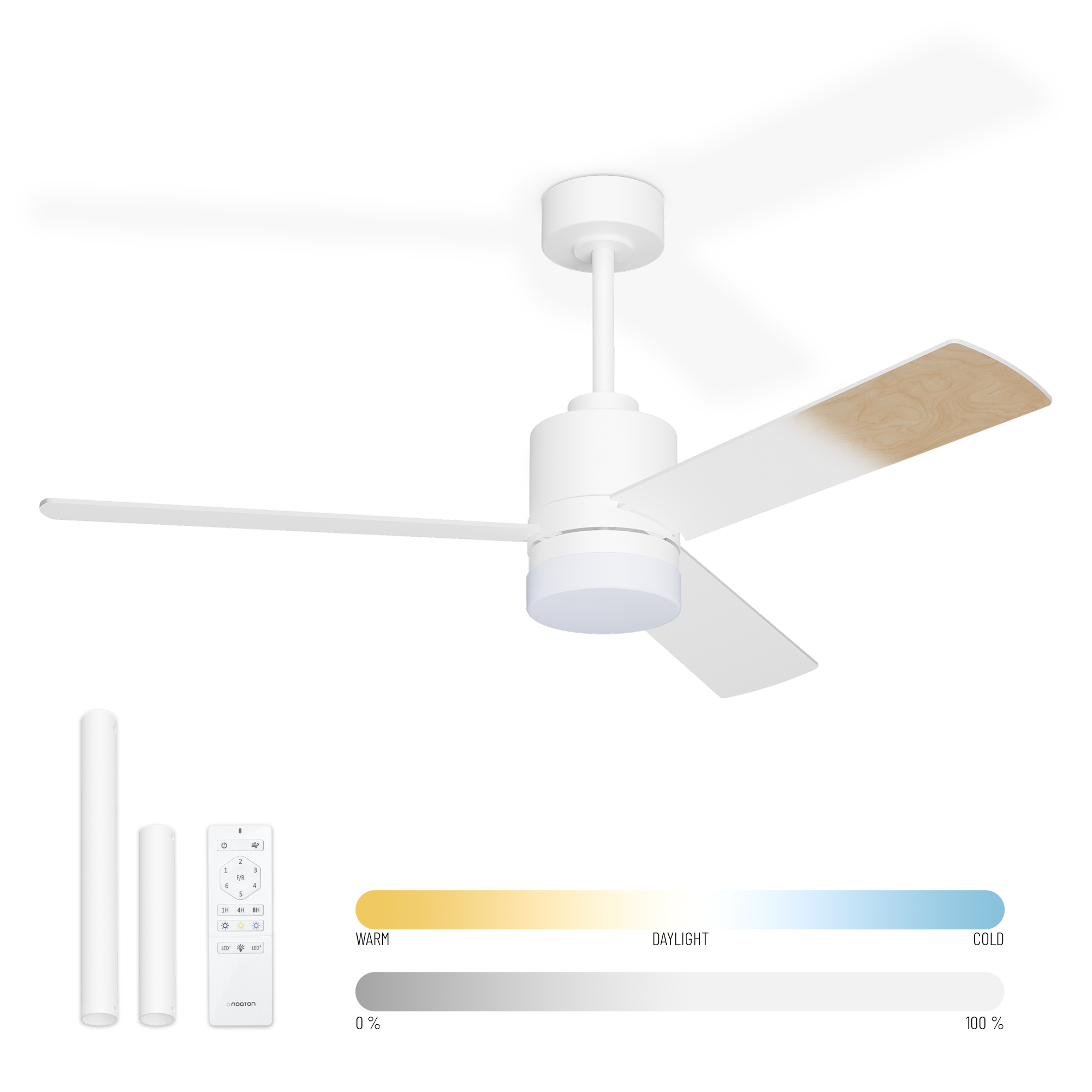 E-shop Noaton 14132WWL Canis, biela a svetlo hnedá, stropný ventilátor so svetlom