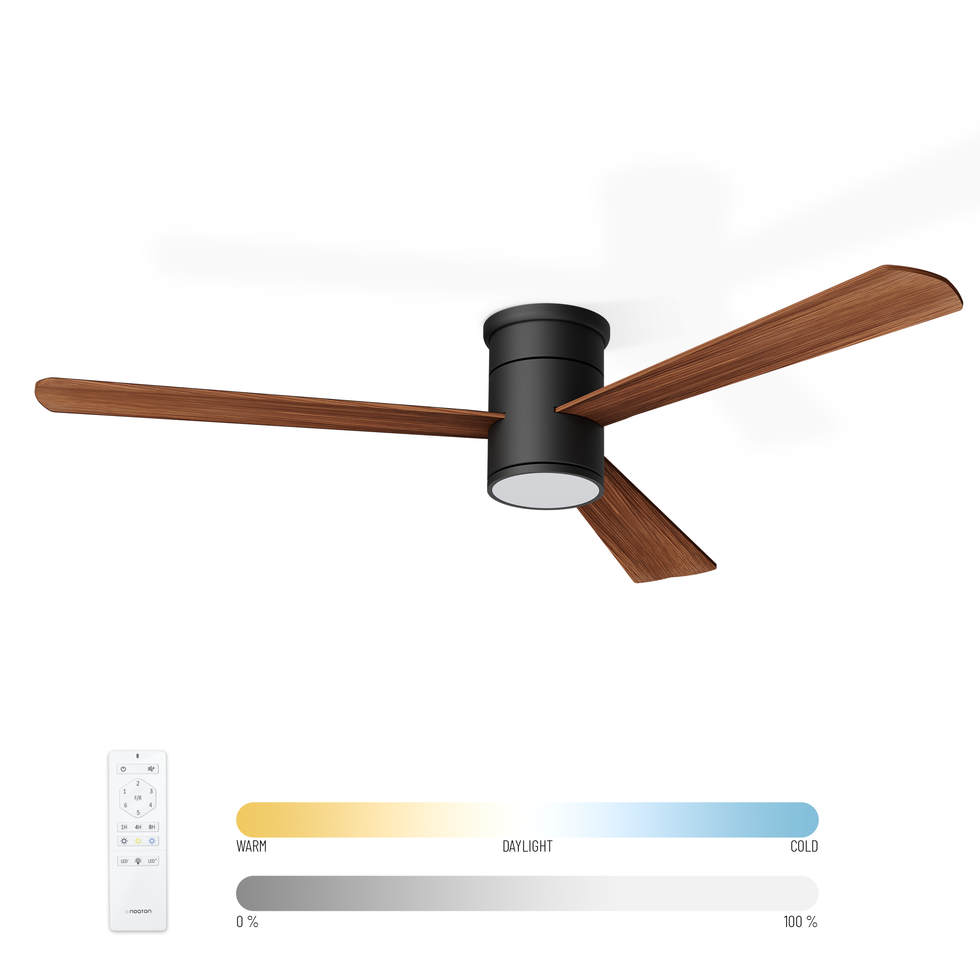 E-shop Noaton 15132BD Zoya, tmavo hnedá, stropný ventilátor so svetlom