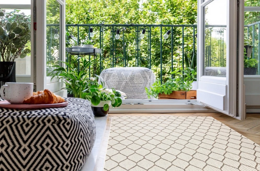 Odolný koberec Sisi Boho - mřížka - krémový