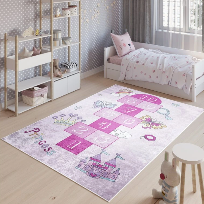 Dětský koberec Emma Kids - skákací panák a motýlci - růžový