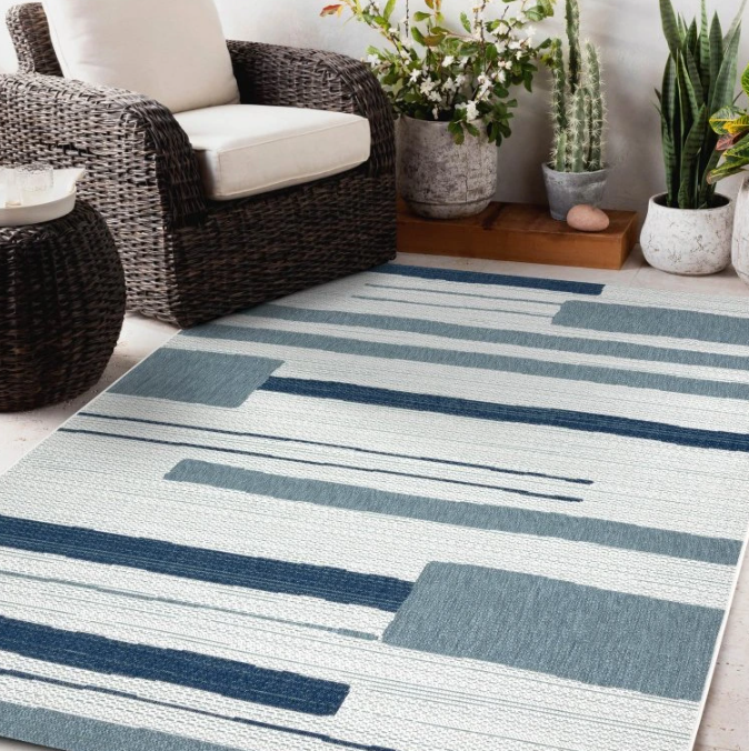 Bezvlasý koberec Karlos - vzor 13 - modrý