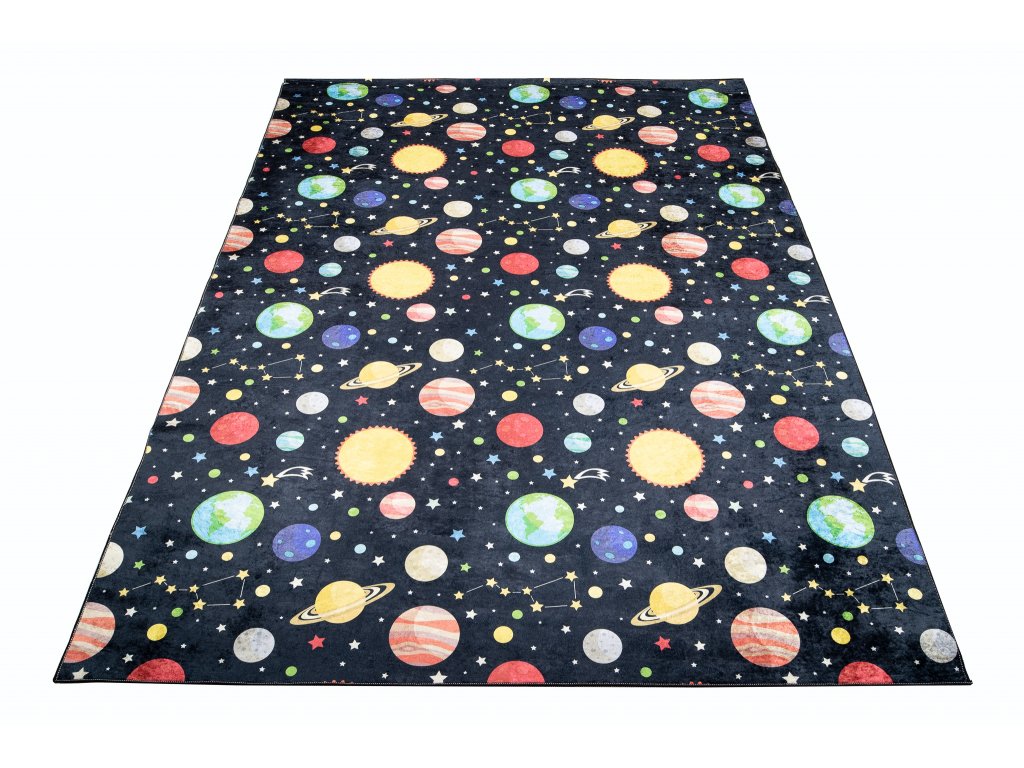Dětský koberec Emma Kids - planety a hvězdičky - černý