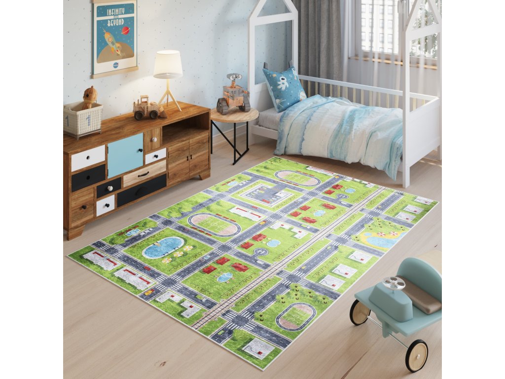 Dětský koberec Emma Kids - cestička a koupaliště - zelený