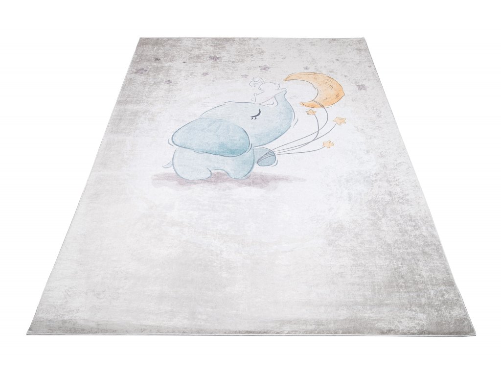 Dětský koberec Emma Kids - sloník a králíček - šedý
