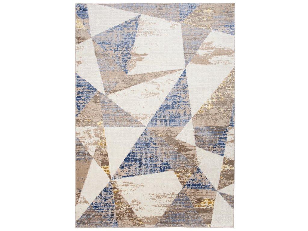 Moderní koberec Asthane - trojúhelníky 2 - bílý/tmavě modrý