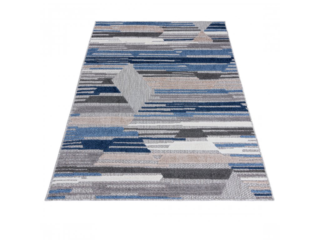 Moderní koberec Aventura - trojúhelníky 2 - šedý/modrý