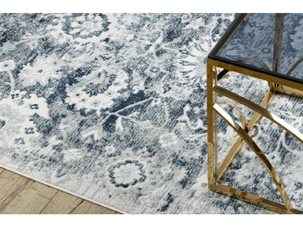 Vintage koberec Dustin s třásněmi - rozeta - bílý/modrý