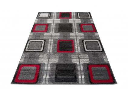 Moderní koberec Jawa - čtverce 5 - šedý/červený