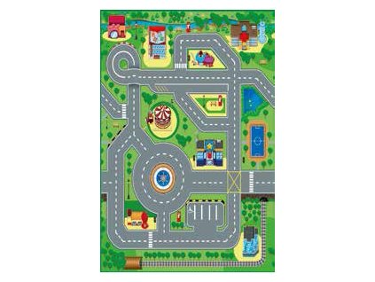 Dětský koberec Emma Kids - cestička a vesnička - zelený