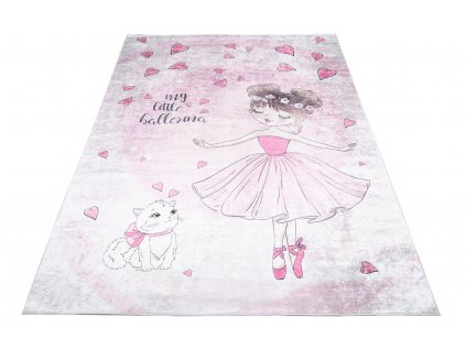 Dětský koberec Emma Kids - baletka a kočička - růžový