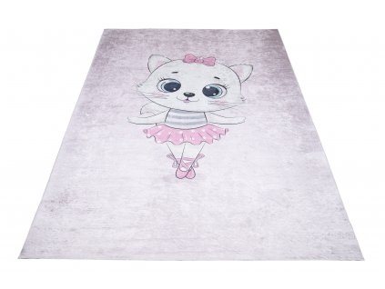 Dětský koberec Emma Kids - roztomilá kočička - růžový