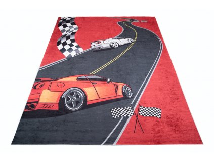 Dětský koberec Emma Kids - závodní auta - červený