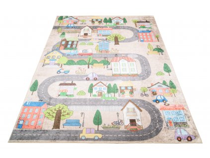 Dětský koberec Emma Kids - cestička a městečko - béžový