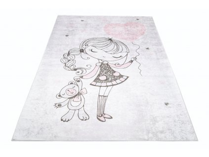 Dětský koberec Emma Kids - dívka a medvídek - šedý