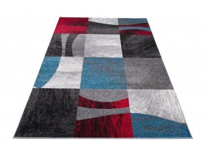 Moderní koberec Jawa - čtverce 4 - šedý/červený
