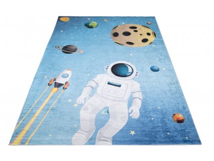 Dětský koberec Emma Kids - astronaut a vesmír - modrý